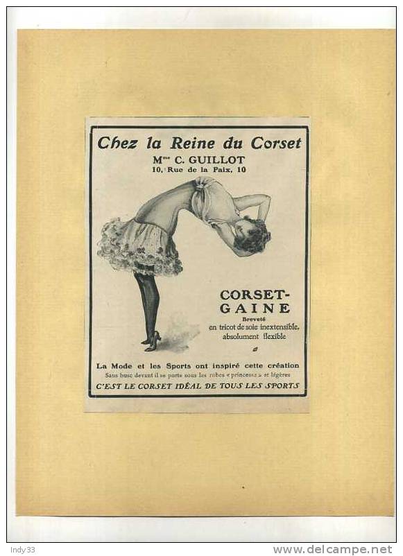 - CHEZ LA REINE DU CORSET   . PUB. DU DEBUT DU XXe S. . DECOUPEE ET COLLEE SUR PAPIER - 1900-1940