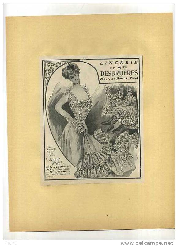 - LINGERIE DE Mme DESBRUERES . PUB. DU DEBUT DU XXe S. . DECOUPEE ET COLLEE SUR PAPIER - 1900-1940