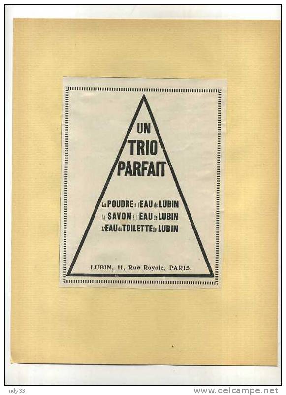 - UN TRIO PARFAIT . MAISON LUBIN . PUB. DU DEBUT DU XXe S. . DECOUPEE ET COLLEE SUR PAPIER - Other & Unclassified