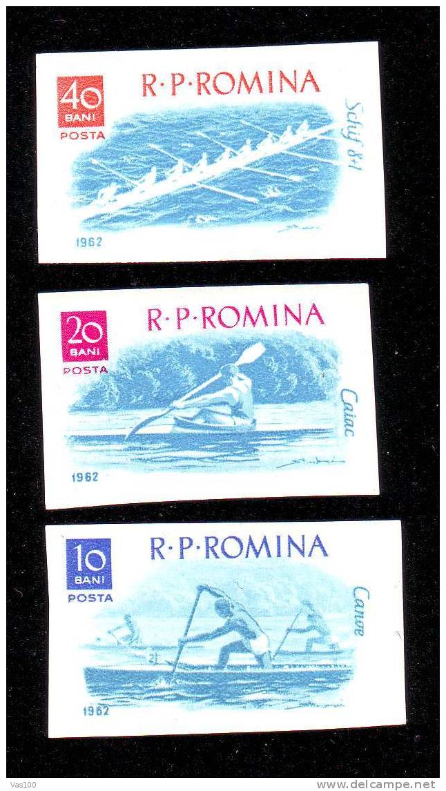 ROWING ,CANOE,CAIAC 1962 MNH 3 Stamp Imperforated, Romania. - Kanu