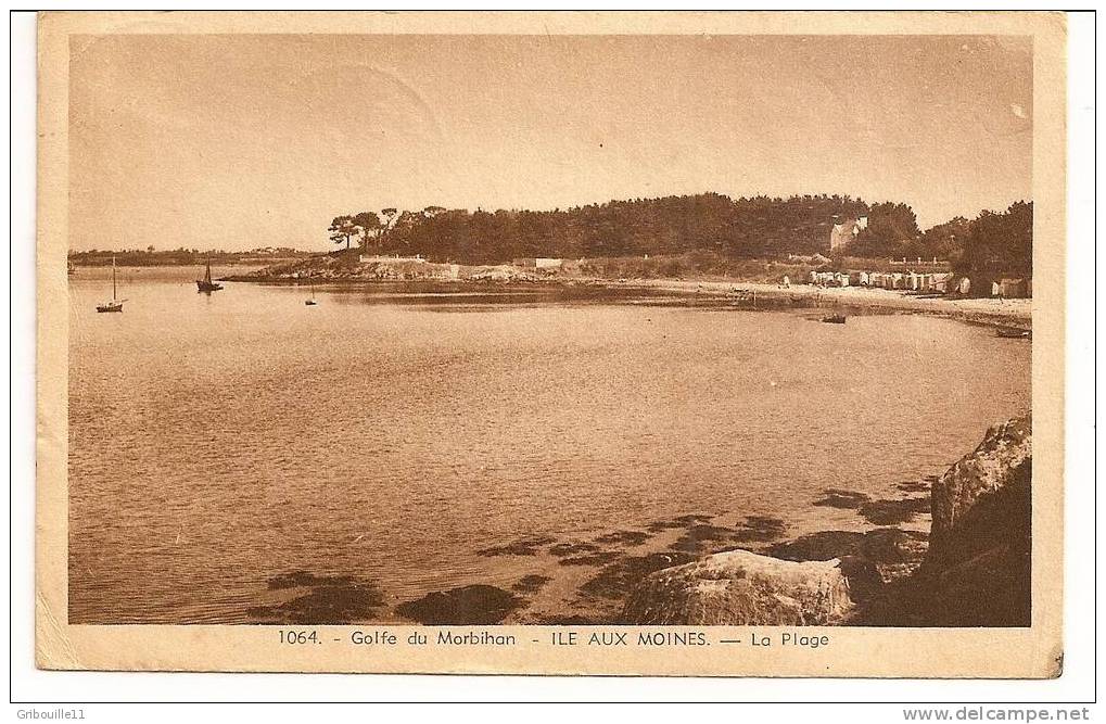 ILE AUX MOINES   -   ** LA PLAGE **    -    Editeur : Ed. Henri PELERIN Libraire à Vannes   N° 1064 - Ile Aux Moines