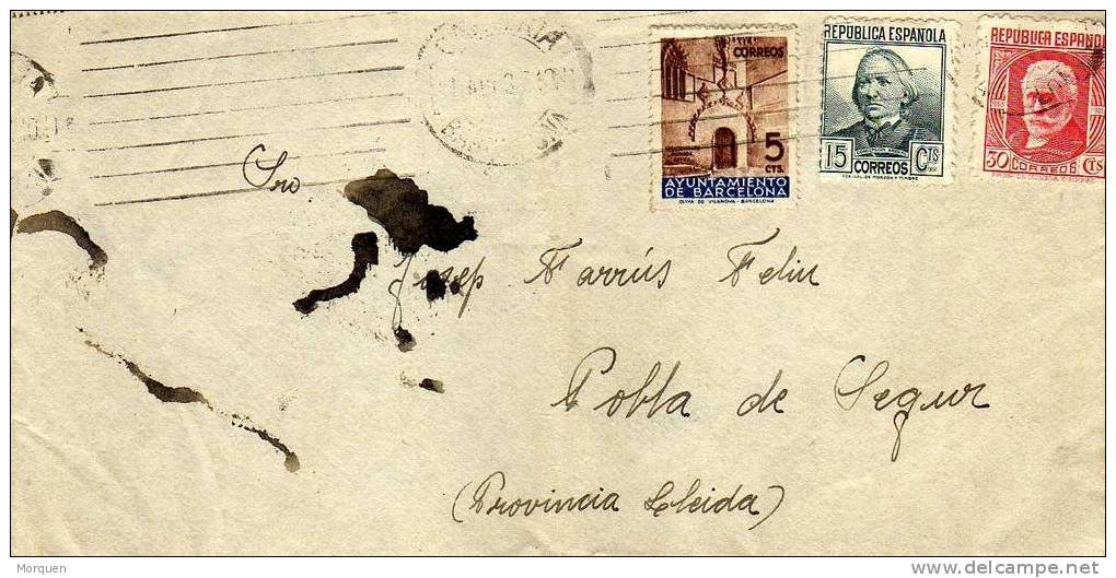 Carta Barcelona 1933. Fechador Cartería. Recargo Exposición - Barcellona
