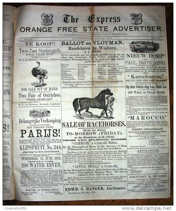 BOER WAR NEWSPAPERS 1875-1880 !! *THE EXPRESS AND ORANGE FREE STATE ADVERTISER * ! DUTCH & ENGLISH ! BRITISH EMPIRE - Ohne Zuordnung