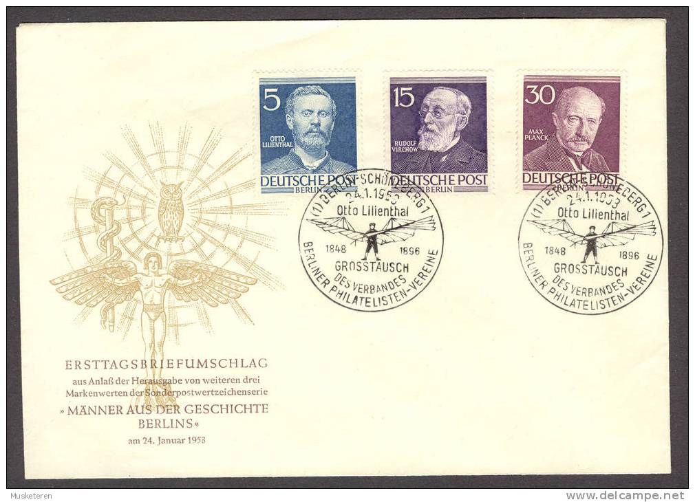 Germany Berlin 1953 Mi. 92, 96, 99 FDC Cover Männer Der Geschichte Otto Lilienthal Rudolf Virchow Max Planck €100,- - Andere & Zonder Classificatie