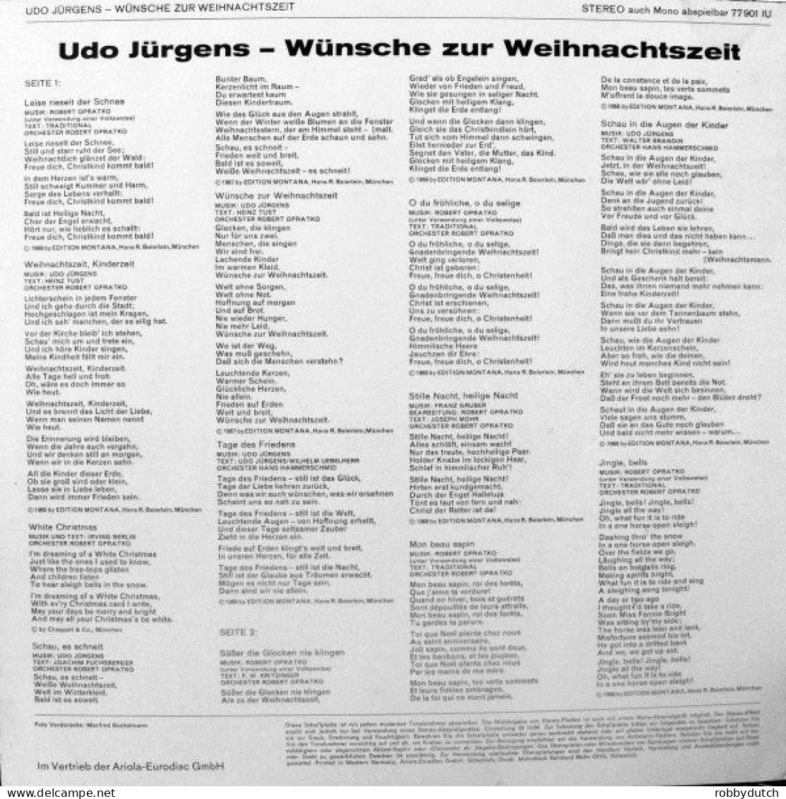 * LP *  UDO JURGENS - WUNSCHE ZUR WEIHNACHTSZEIT (Germany 1968. Very Rare Collector's Item!!!) - Christmas Carols