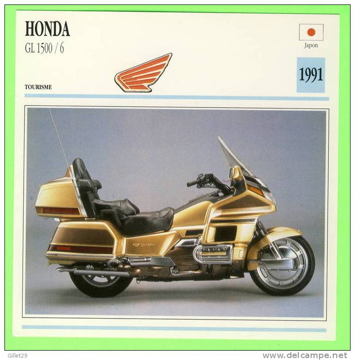 MOTO HONDA, GL 1500/6 , TOURISME 1991 - FICHE COMPLÈTE À L´ENDOS DE LA CARTE - - Autres & Non Classés