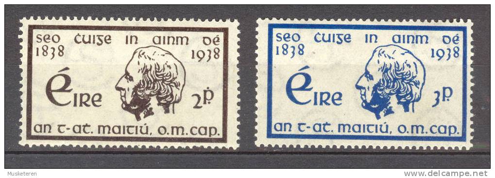 Ireland 1938 Mi. 67-68 Centenary Temperance Crusade Theobald Mathew Founder Of Movement Complete Set €17,- MH* - Unused Stamps
