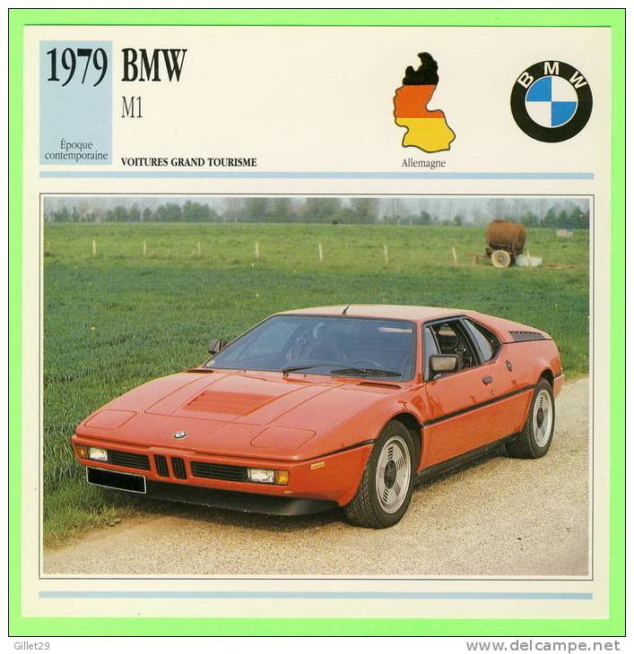 BMW, 1979 M1  - VOITURE DE GRAND TOURISME - FICHE TECHNIQUE COMPLÈTE À L´ENDOS DE LA CARTE - - Voitures