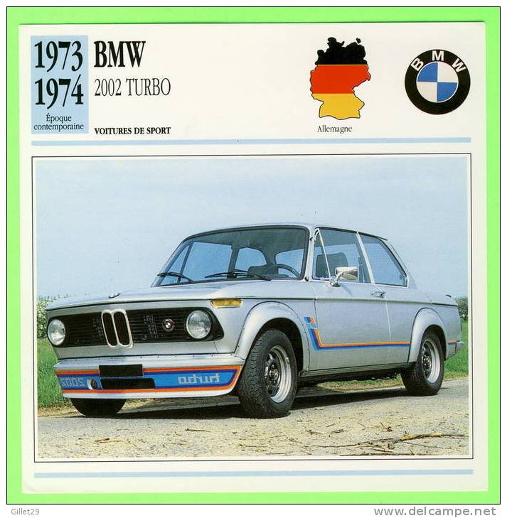 VOITURE, BMW, 2002 TURBO - FICHE À L'ENDOS - - Voitures