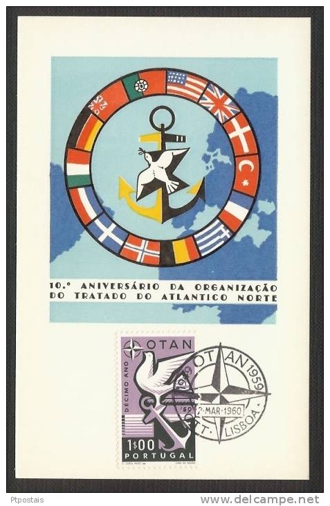 PORTUGAL X Aniversario Da OTAN 1960 Maximum Postcard / Carte Maximum - Cartes-maximum (CM)