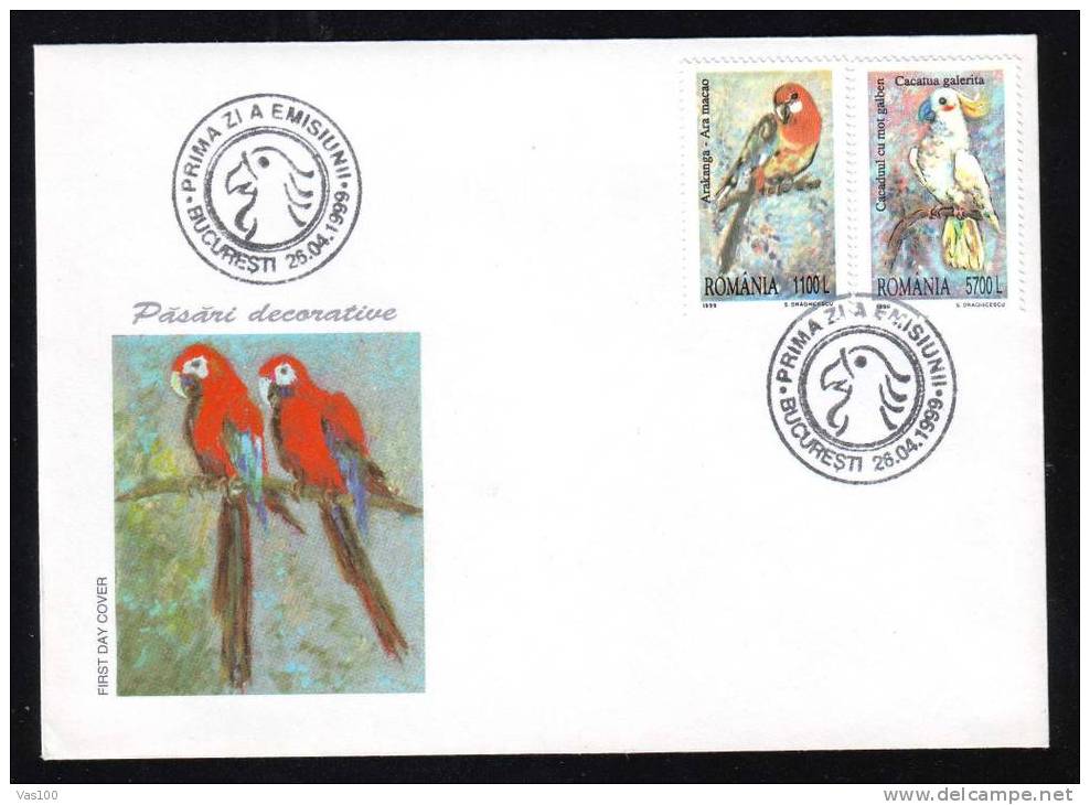 BIRDS 2 COVERS FDC 1999 ,ROMANIA. - Perroquets & Tropicaux