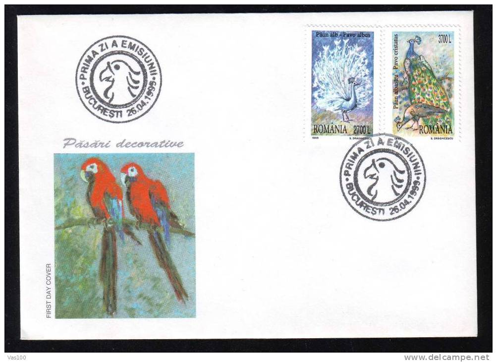 BIRDS 2 COVERS FDC 1999 ,ROMANIA. - Perroquets & Tropicaux
