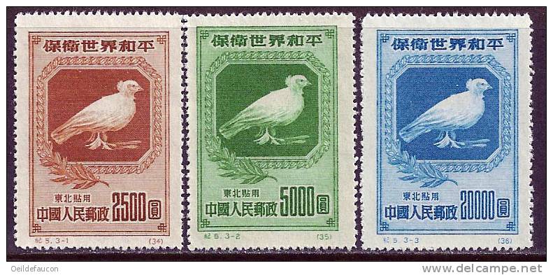 CHINE Du NORD-EST   - Yvert - 141/43  - Cote 30 € - Pigeons & Columbiformes