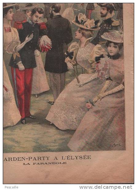 LE PETIT JOURNAL 21 JUILLET 1895 - DRAPEAU DU 20e D'ARTILLERIE STRASBOURG FELIX FAURE - GARDEN PARTY A L'ELYSEE - Le Petit Journal