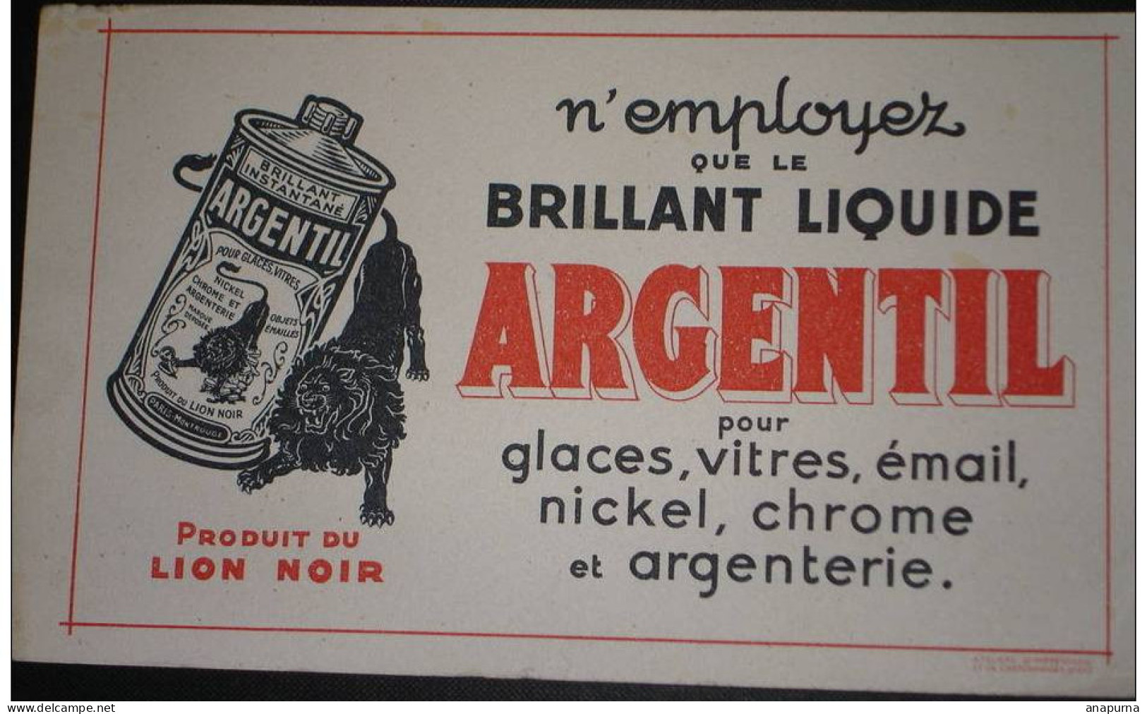 ARGENTIL Buvard Années 30, Pour Glaces, Vitres, Email, Nickel, Chrome Et Argenterie. Brillant Liquide - Pulizia