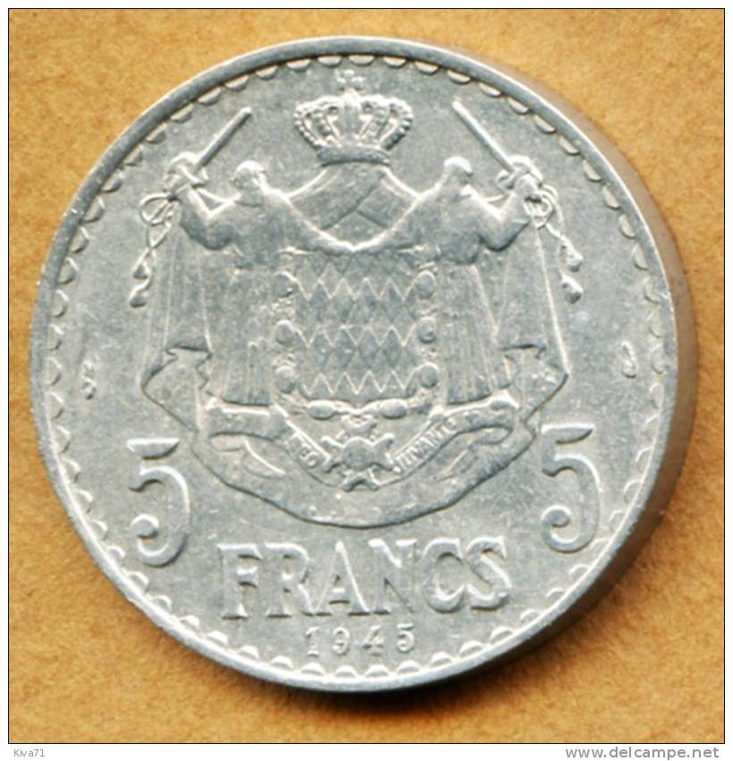 5 FRANCS  "MONACO" 1945  SUP/XF - 1922-1949 Louis II.