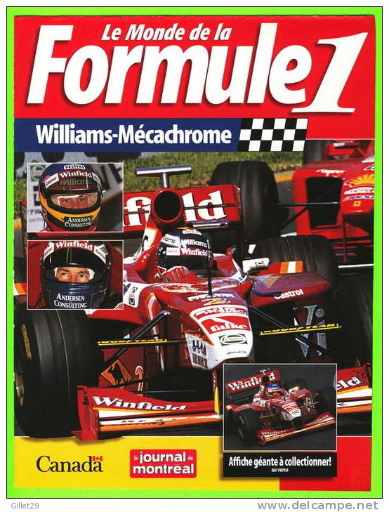 AFFICHE GÉANTE F1 - JACQUES VILLENEUVE - WILLIAMS-MÉCACHROME TEAMS - HEINZ-HARALD FRENTZEN - DIMENSION DE 40 X 52cm - - Automobilismo - F1