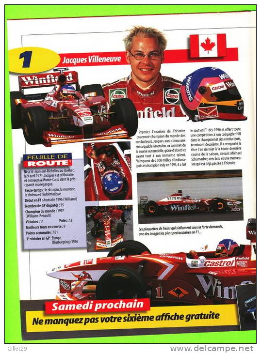 AFFICHE GÉANTE F1 - JACQUES VILLENEUVE - WILLIAMS-MÉCACHROME TEAMS - HEINZ-HARALD FRENTZEN - DIMENSION DE 40 X 52cm - - Car Racing - F1