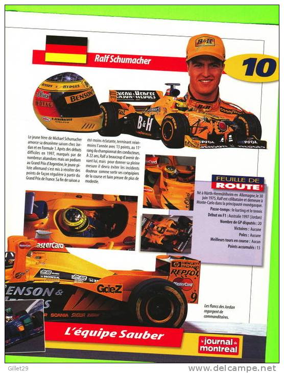 AFFICHE GÉANTE F1 - DAMON HILL - JORDAN MUGEN-HONDA TEAMS 1998 - RALF SCHUMACHER - DIMENSION DE 40 X 52cm -  4 PAGES D'I - Automobilismo - F1