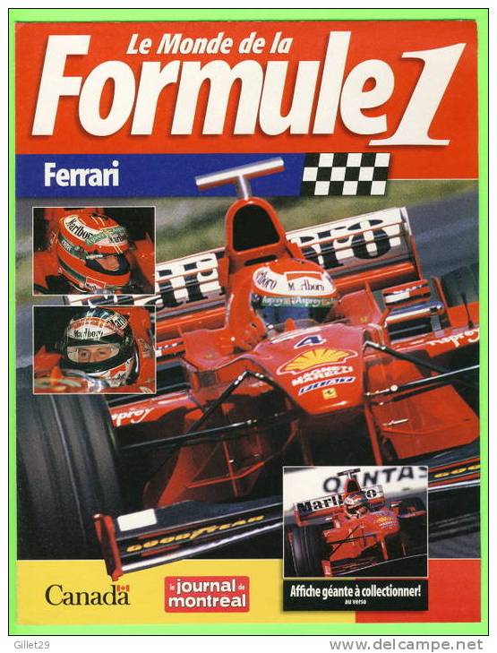 AFFICHE GÉANTE F1 - MICHAEL SCHUMAKER - FERRARI TEAMS 1998 - EDDIE IRVINE - DIMENSION DE 40 X 52cm -  4 PAGES D'INFORMAT - Automovilismo - F1