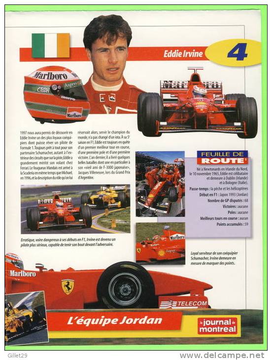 AFFICHE GÉANTE F1 - MICHAEL SCHUMAKER - FERRARI TEAMS 1998 - EDDIE IRVINE - DIMENSION DE 40 X 52cm -  4 PAGES D'INFORMAT - Automobilismo - F1