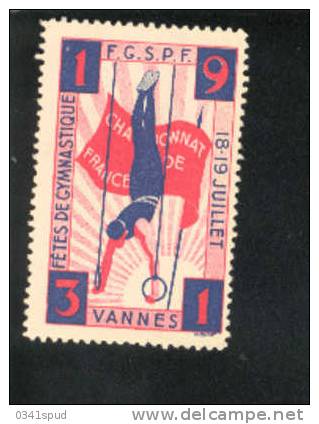 1931  France Vignette Label  Sans Gomme  Gymnastique  Gymnastics Ginnastica  Vannes - Gymnastique