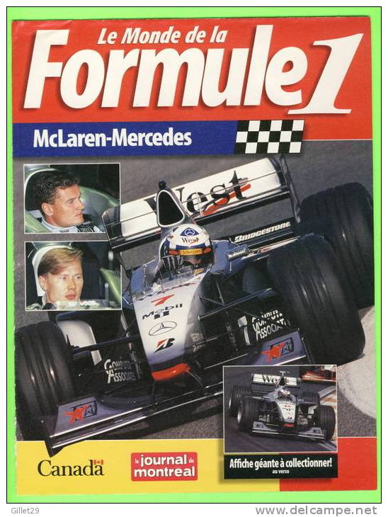 AFFICHE GÉANTE F1 - MIKA HAKKINEN - McLAREN-MERCEDES TEAM 1998 - DAVID COULTHARD - DIMENSION DE 40 X 52cm -  4 PAGES D'I - Car Racing - F1