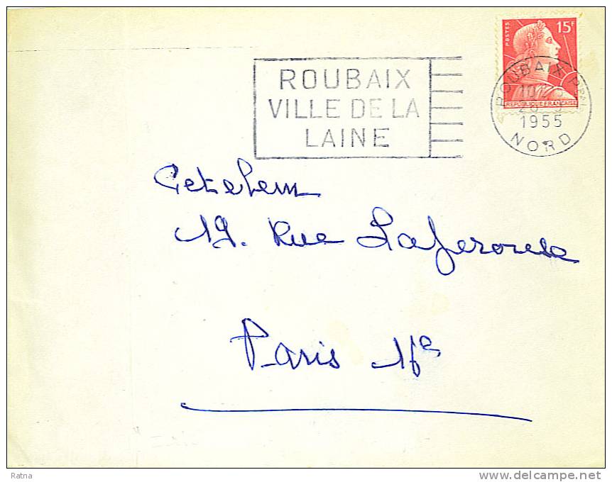 France : Obl /lettre Roubaix Tissu Laine Wool Textile - Textiles