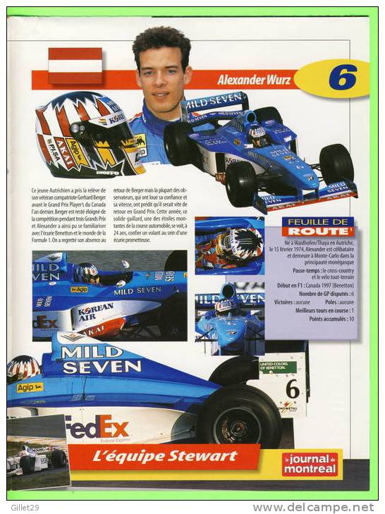 AFFICHE GÉANTE F1 - GIANCARLO FISICHELLA - BENETTON-PLAYLIFE TEAM 1998 - ALEXANDER WURZ - DIMENSION DE 40 X 52cm -  4 PA - Car Racing - F1
