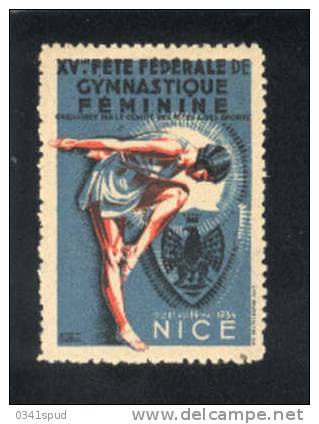 1934 France Nice  Vignette Label Avec Charniére  Gymnastique  Gymnastics Ginnastica - Gymnastique