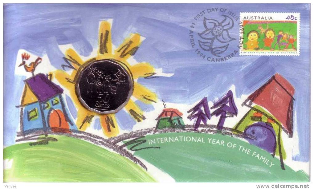 FDC AUSTRALIA + COIN  International Year Of The Family  1994 - Covers & Documents