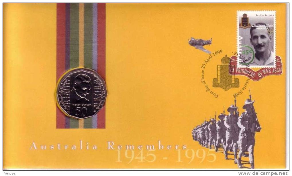 FDC AUSTRALIA + COIN  Ex Prisoners Of War  1995 - Münzen