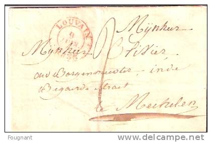 BELGIQUE : 1836:Précurseur:LOUVAIN Vers MECHELEN.Belgique Indépendante.Oblit.LOUVAI N Double Cercle Rouge.Verso:MALINES - 1830-1849 (Belgique Indépendante)