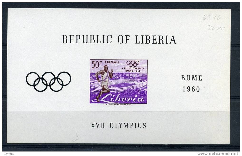 LIBERIA 1960 Rome Olympics Games Miniature Sheet Yvert Cat. N° 16 Absolutely Perfect MNH ** - Zomer 1960: Rome