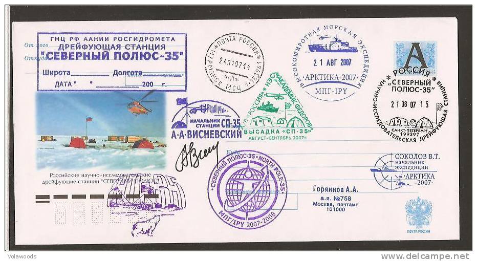 Russia - Busta Postale Viaggiata Con Annulli Speciali: Spedizione Al Polo Nord Con Firma Del Direttore Stazione. RARA!!! - Arctic Expeditions