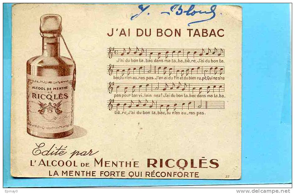 B - PUBLICITE - ALCOOL MENTHE RICQLES - ILLUSTRATEUR GERBAULT - Chanson - Note De Musique - Alcools