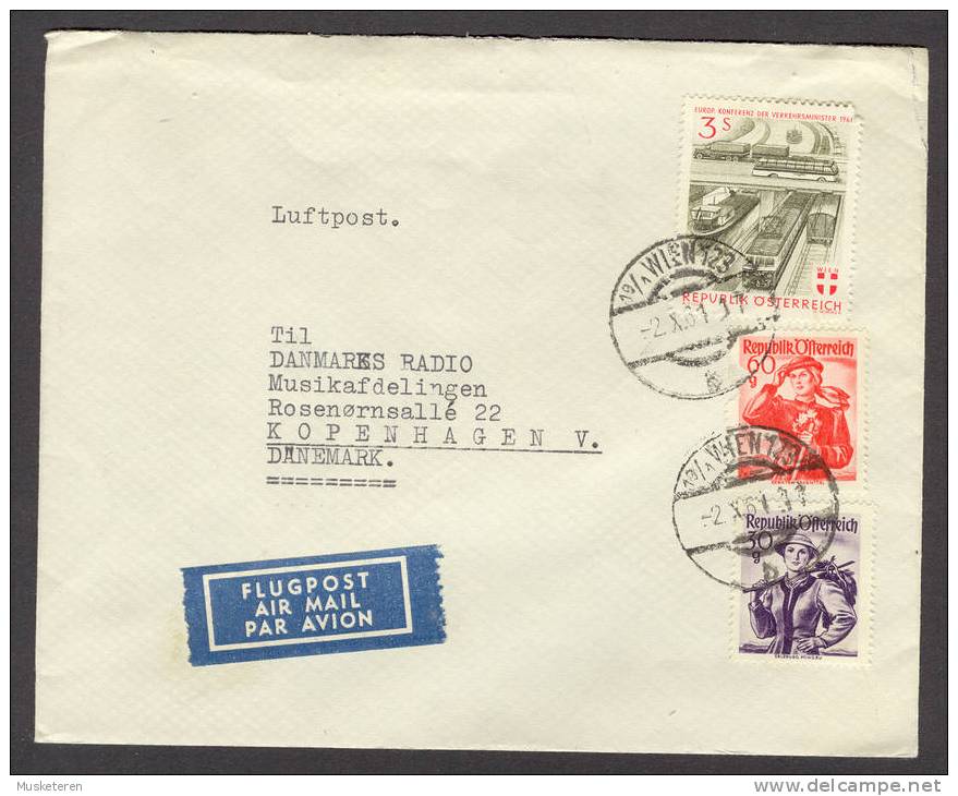 Austria Mult Franked Luftpost Flugpost Air Mail Par Avion Label Wien 1961 Cover To Danisk Radio Kopenhagen Dänemark - Autres & Non Classés