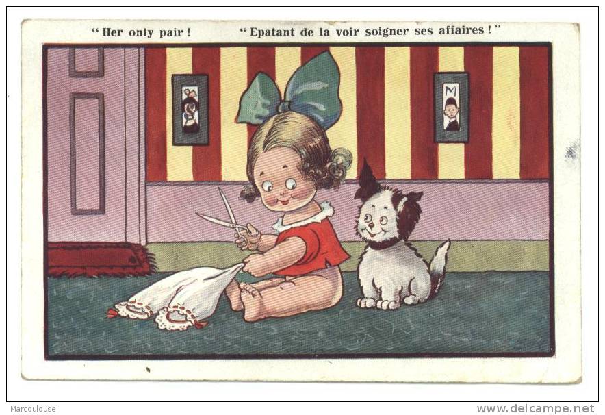 Epatant De La Voir Soigner Ses Affaires! Her Only Pair! Fillette, Chien. Meisjes, Hond. Timbre N° 279. Cachet: Péruwelz. - Humour