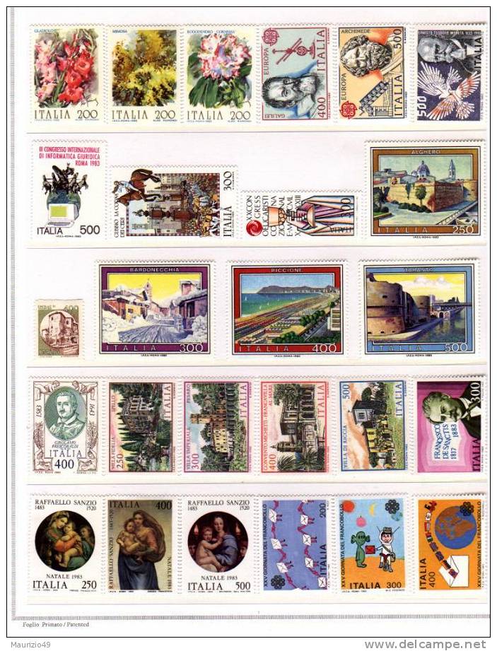 1983 ITALIA - LOTTO NR 38 VALORI - MNH** - NUOVI GOMMA INTEGRA PERFETTI, BEN CONSERVATI - ITALY STAMPS 1983 - - Sammlungen