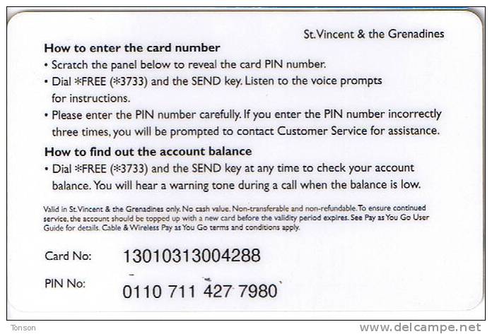 St. Vincent & The Grenadines, $40, Pay As You Go, 2 Scans. - San Vicente Y Las Granadinas
