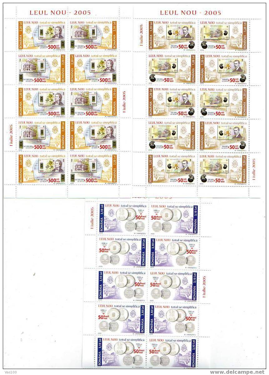 THE ROMANIAN COIN New 2005 MINISHEET FULL X10,MNH. - Hojas Completas