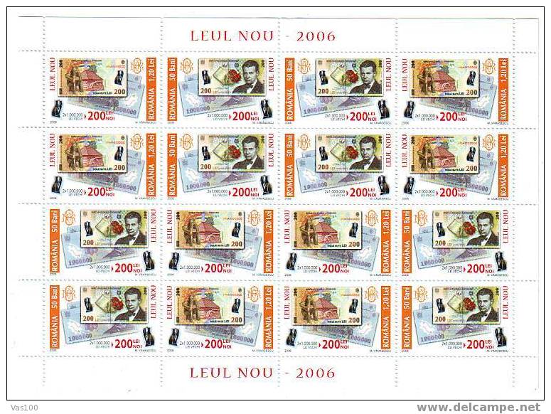 THE ROMANIAN COIN New 2006 MINISHEET  200 LEI,FULL X8,MNH,pair,tete-beche!. - Feuilles Complètes Et Multiples