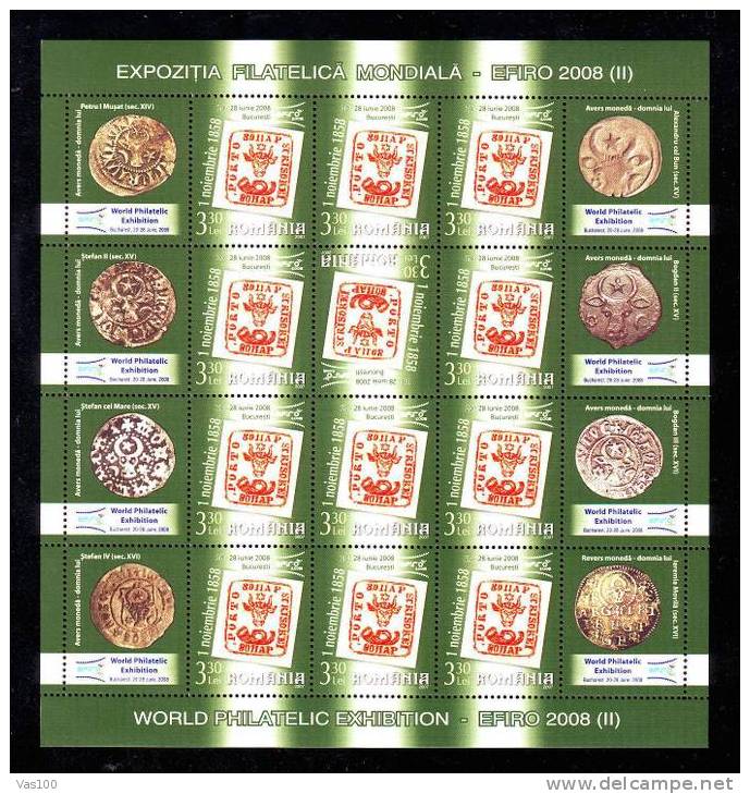 Romania 2007, WORLD STAMPS EXHIBITION EFIRO 2008, 3 M/S OF 12 STAMPS EACH 8 TABS,MNH, - Hojas Completas