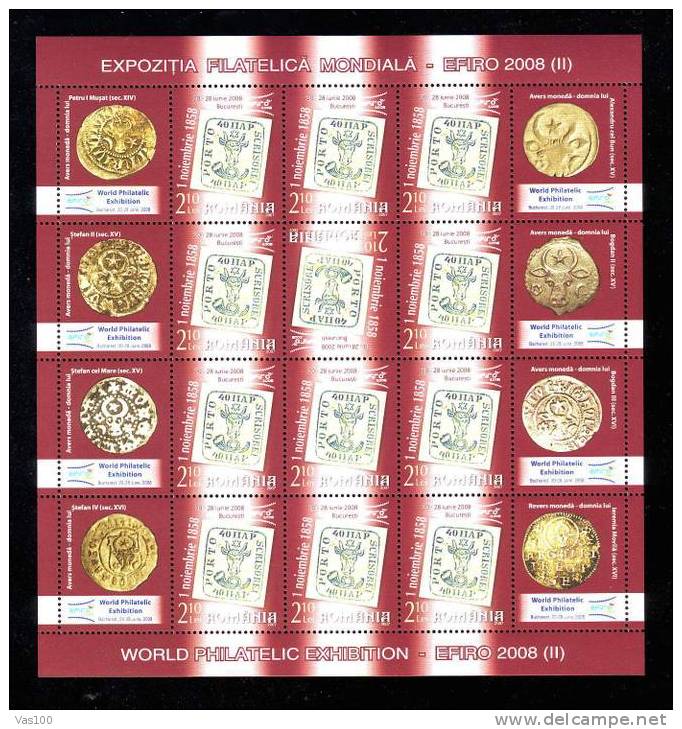 Romania 2007, WORLD STAMPS EXHIBITION EFIRO 2008, 3 M/S OF 12 STAMPS EACH 8 TABS,MNH, - Hojas Completas