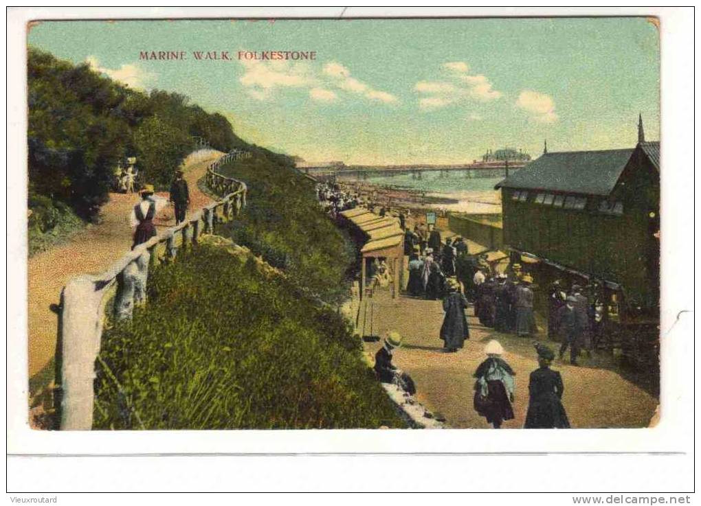 CPA. ANIMEE. MARINE WALK FOLKESTONE. ILPTON PUBLISHER. DATEE 1918 - Folkestone