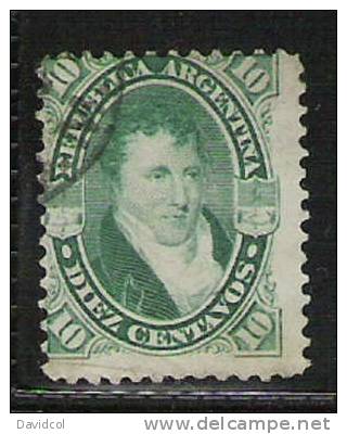 M951.-. ARGENTINIEN / ARGENTINA.- 1867.- MICHEL  # : 21 , USED.- MANUEL BELGRANO.- - Usados