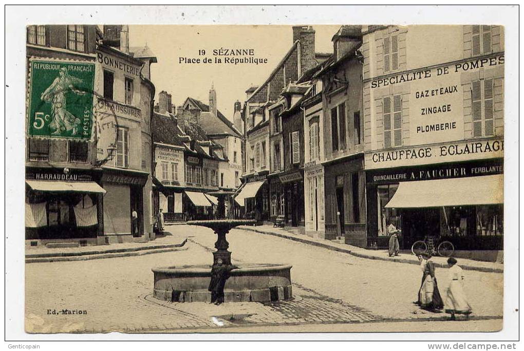 Q1 - SEZANNE - Place De La République (jolie Carte Animée - Quincaillerie A. FAUCHER) - Sezanne