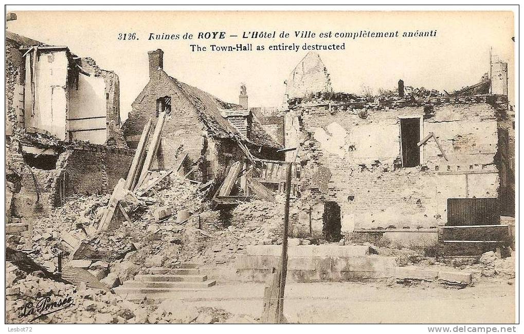 Cpa, Ruines De Roye (somme), L´Hôtel De Ville Est Complètement Anéanti - Roye