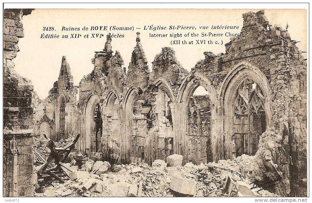 Cpa, Ruines De Roye (somme), L´Eglise Saint-Pierre, Vue Intérieure - Roye