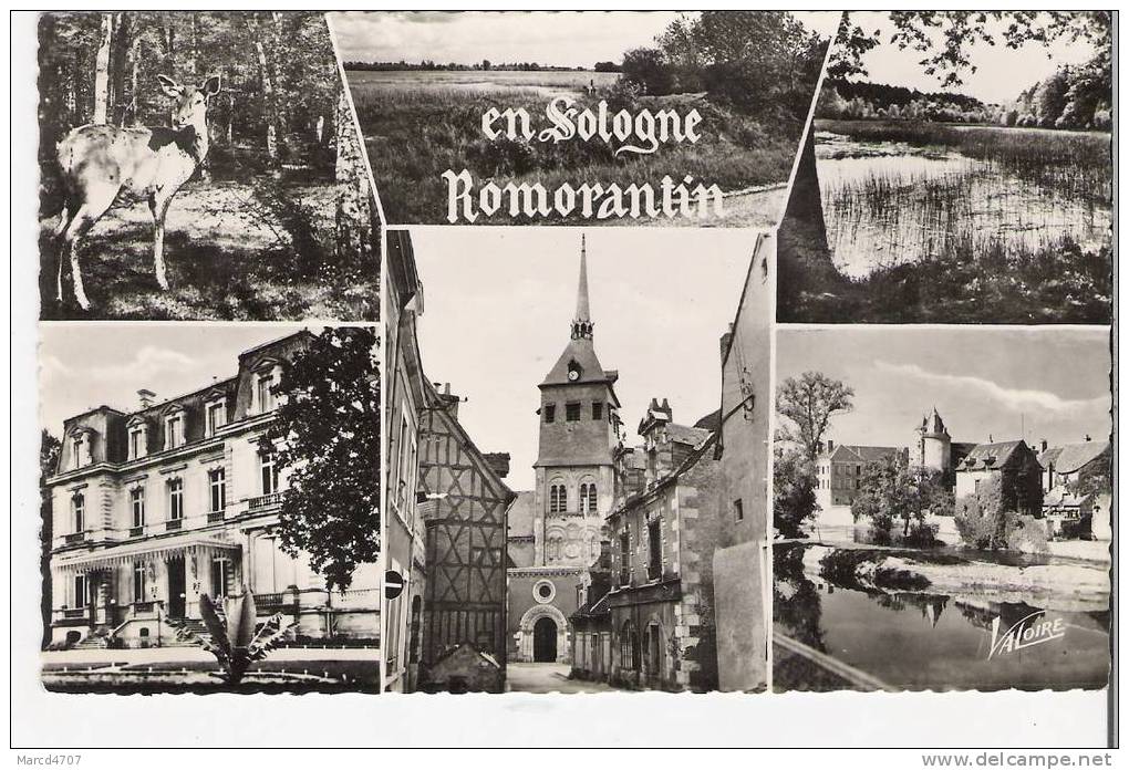 ROMORANTIN 41 Carte Multivues Hotel De Ville Eglise Et Moulins Editions Valoire Carte Dentelée Véritable Photo - Romorantin